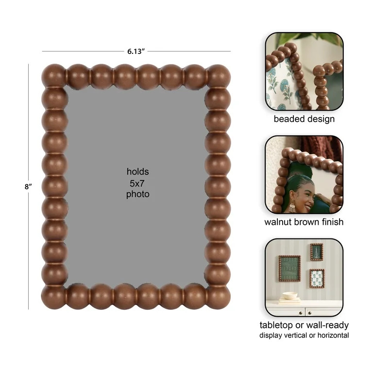 DesignOvation \u2013 5x7 Picture Frame \u2013 Beaded Medium Walnut Tabletop Photo Frame | Walmart (US)