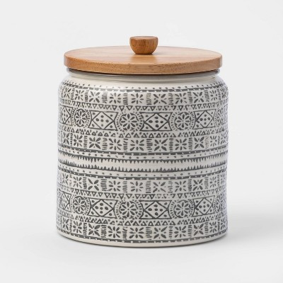 84oz Stoneware Genesis Stripe Food Storage Canister with Wood Lid White/Gray - Threshold™ | Target