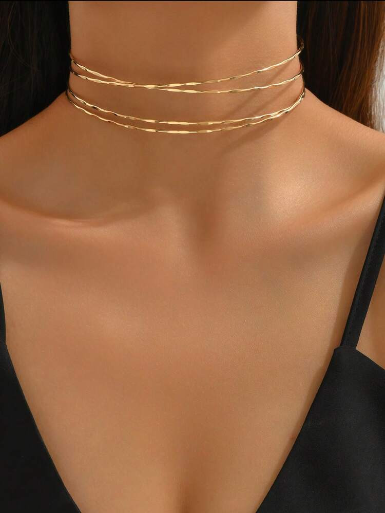 1pc Fashionable Minimalist Wavy Metal Choker Necklace For Women, Charming Jewelry For Dates, Gath... | SHEIN