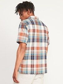 Matching Plaid Linen-Blend Short-Sleeve Camp Shirt for Men | Old Navy (US)