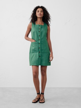 Square-Neck Linen-Blend Mini Dress | Banana Republic Factory