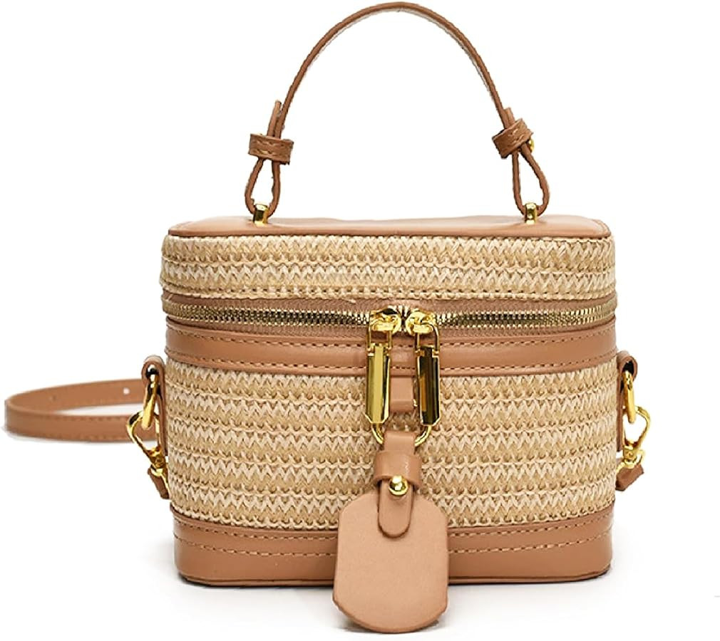 Summer Straw Crossbody Bags For Women Basket Purse Box Purse Bucket Bag Shoulder Straw Vacation H... | Amazon (US)