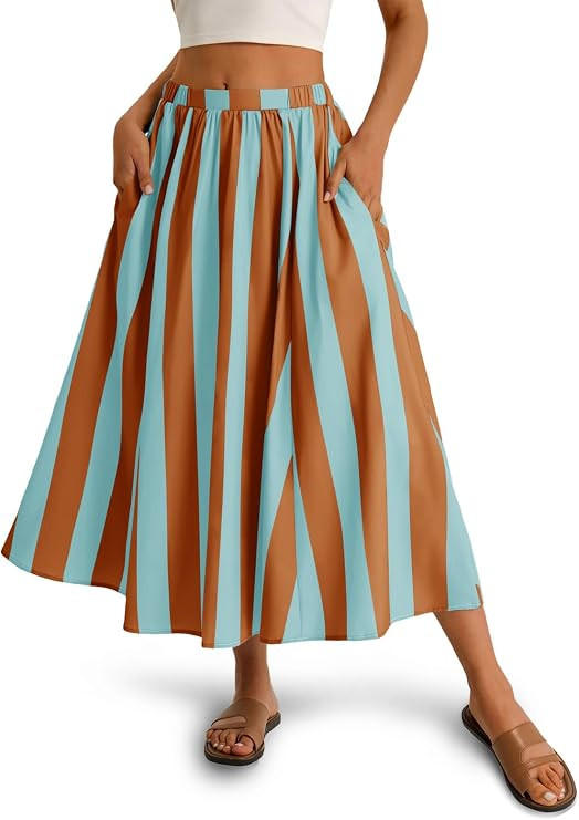 Cicy Bell Womens Summer Striped Maxi Skirts A-Line Beach Vacation Outfits | Amazon (US)