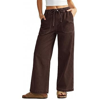 GRAPENT Wide Leg Jeans for Women Trendy High Waisted Drawstring Tie Elastic Waist Stretchy Denim ... | Amazon (US)