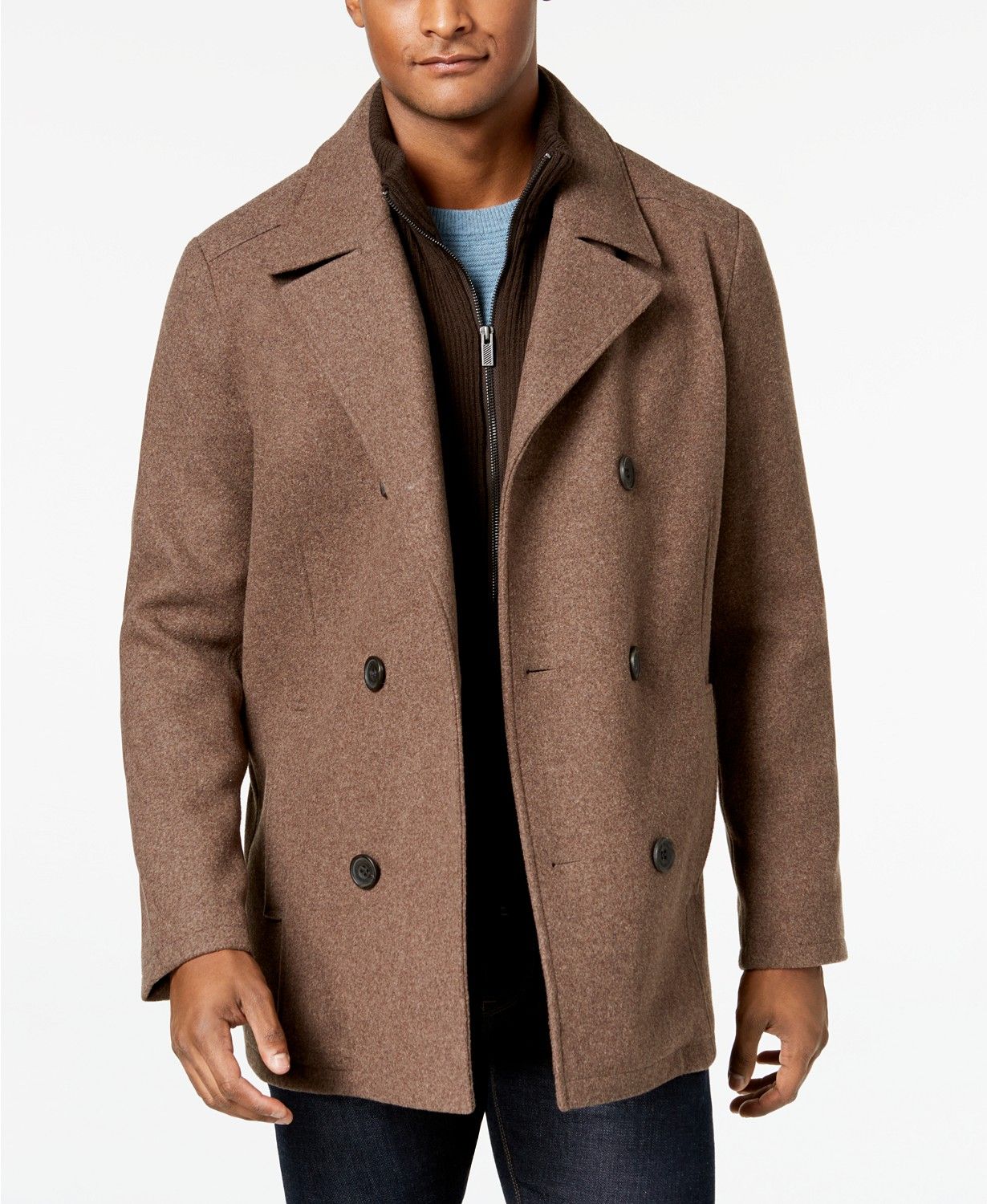 Kenneth Cole Men's Double Breasted Wool Blend Peacoat with Bib  & Reviews - Coats & Jackets - Men... | Macys (US)