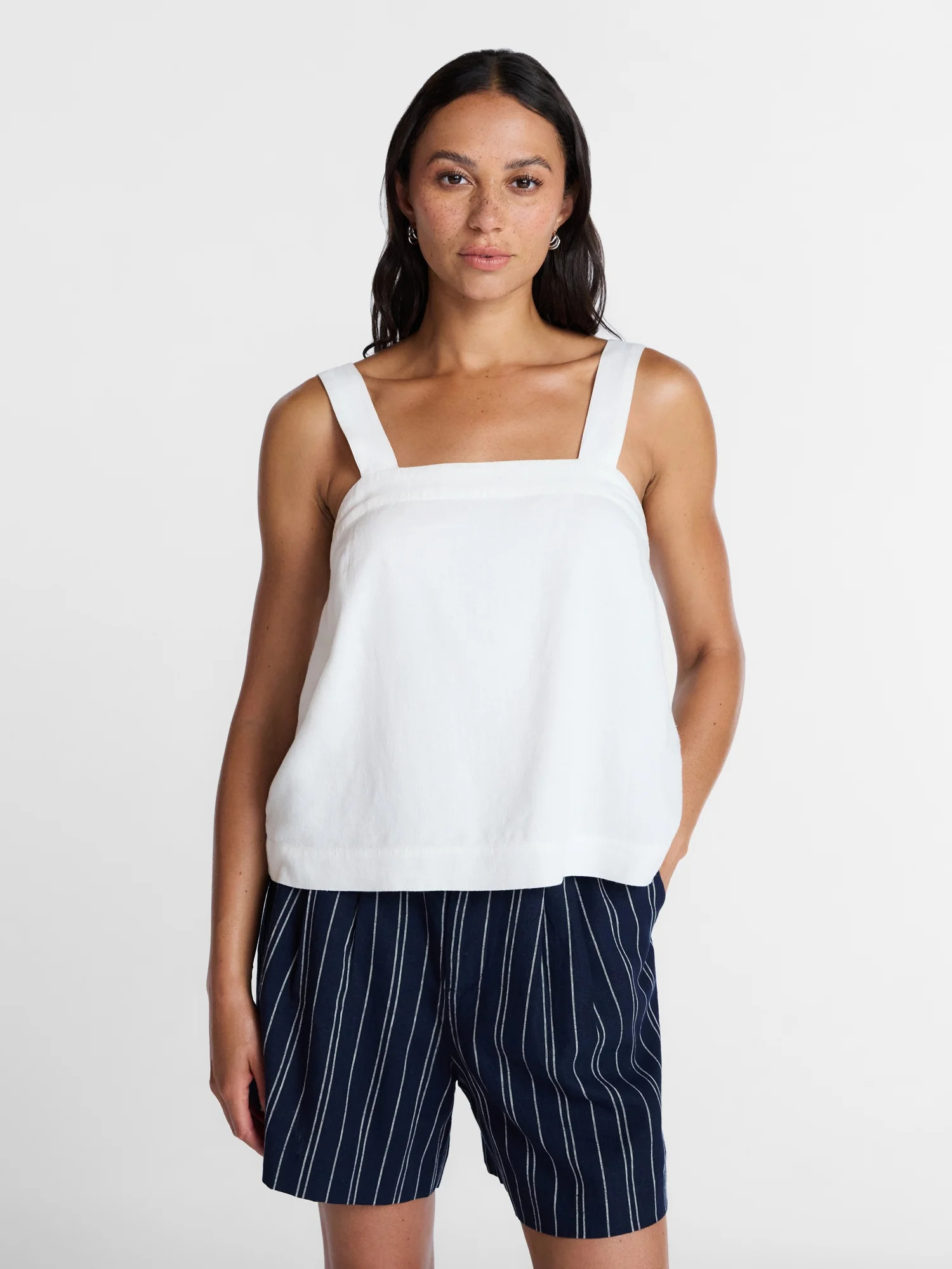 Time and Tru Women's Linen Blend Square Neck Tank Top, Sizes XS-XXXL | Walmart (US)
