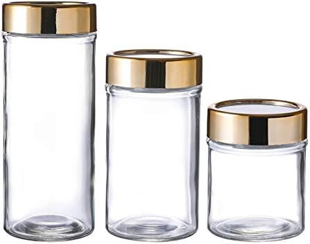Mini Glass Storage Jars with Airtight Plastic Lids Set of 3(Gold) | Amazon (US)