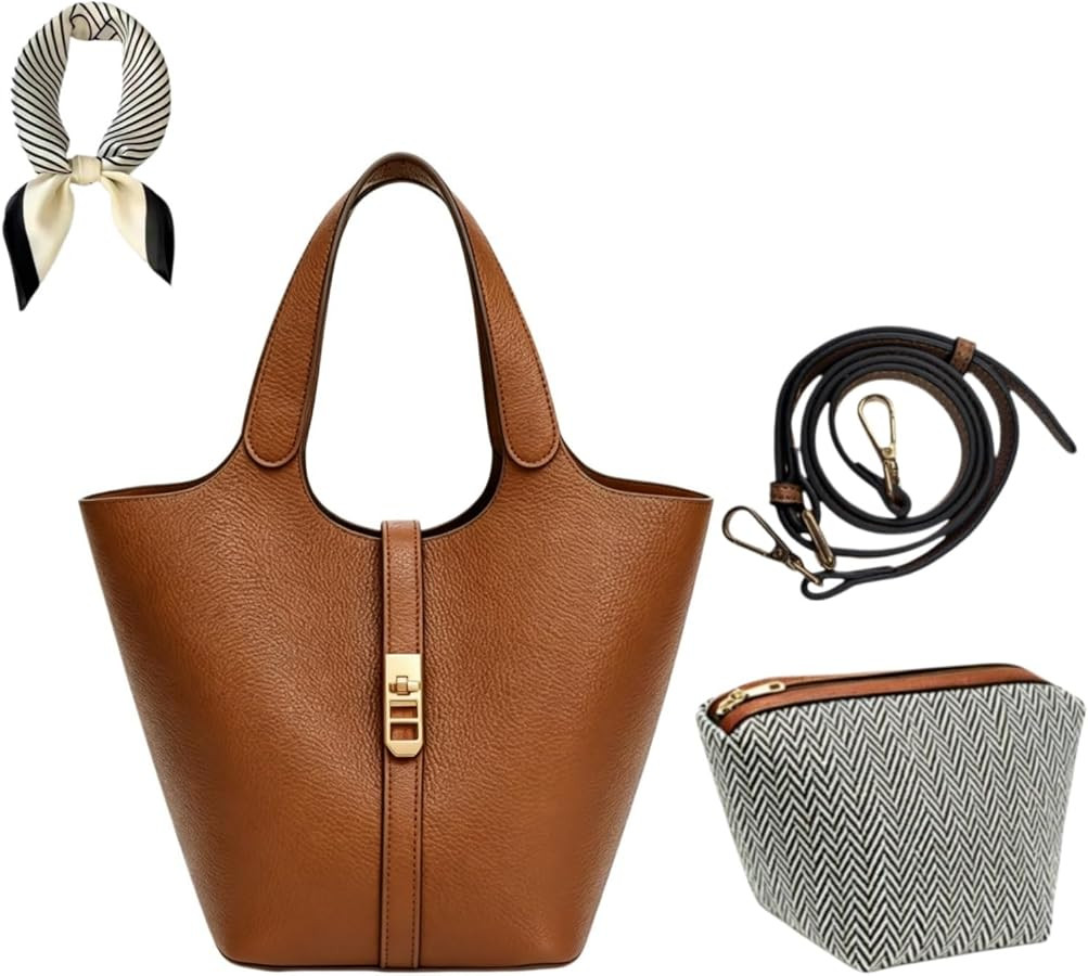 Vegan Leather Bucket Bag with Detachable Crossbody Purse for Work Daily | Amazon (US)