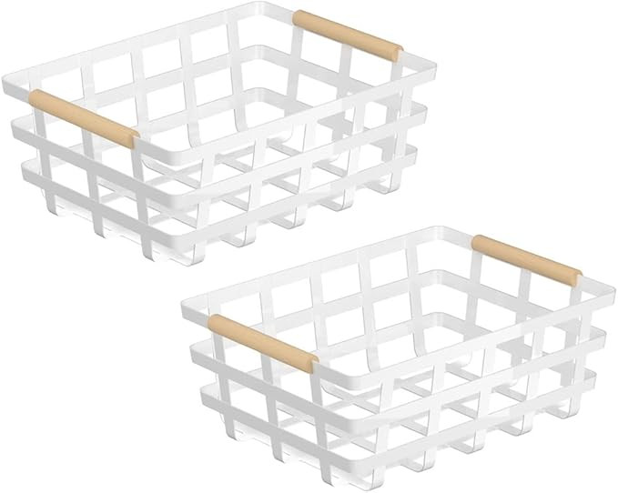 Large Farmhouse Baskets Pantry Basket Storage Organizer Fruit Bin with Wood Handles for Pantry Ca... | Amazon (US)