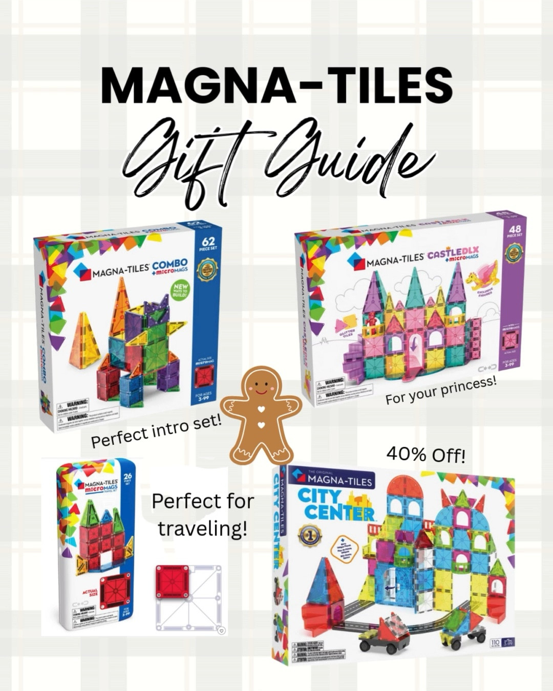 Magna Tiles gift guide with magnetic tiles, building sets, creative play, STEM toys, toddler learning toys, preschool toys, open ended play, construction sets, Christmas gifts, holiday ideas, educational toys, sensory play, screen free toys, parent approved gifts.

#LTKKids #LTKGiftGuide #LTKCyberWeek