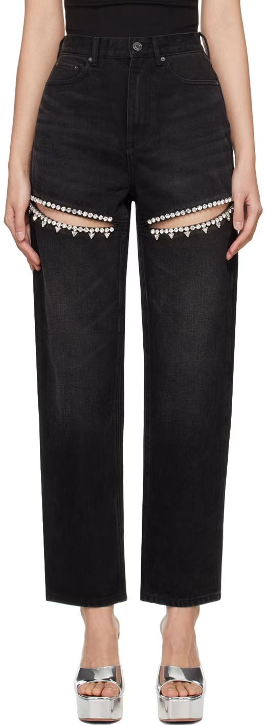Black Crystal Slit Jeans | SSENSE