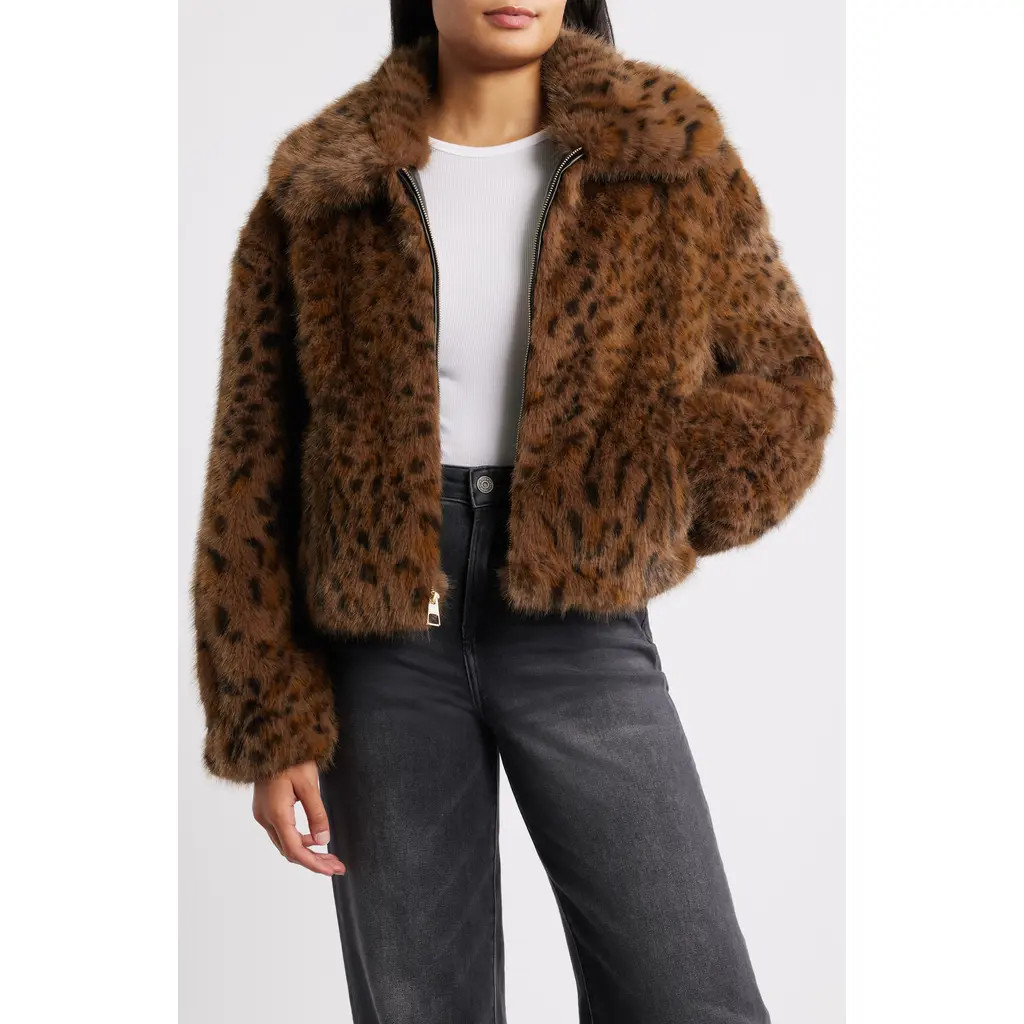 BCBG Cropped Faux Fur Jacket in Leopard at Nordstrom Rack, Size Small | Nordstrom Rack