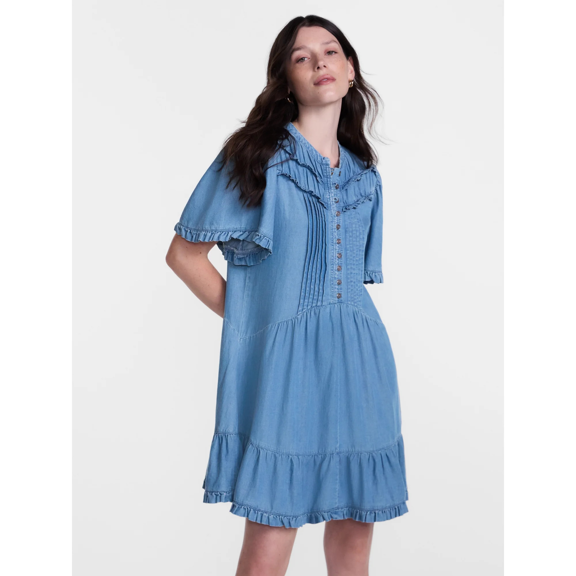 Scenario Women's and Women's Plus Flounce Hem Dress with Flutter Sleeves, Sizes XXS-4X | Walmart (US)