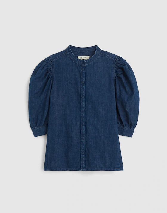 Denim Puff-Sleeve Band-Collar Shirt | Madewell | Madewell