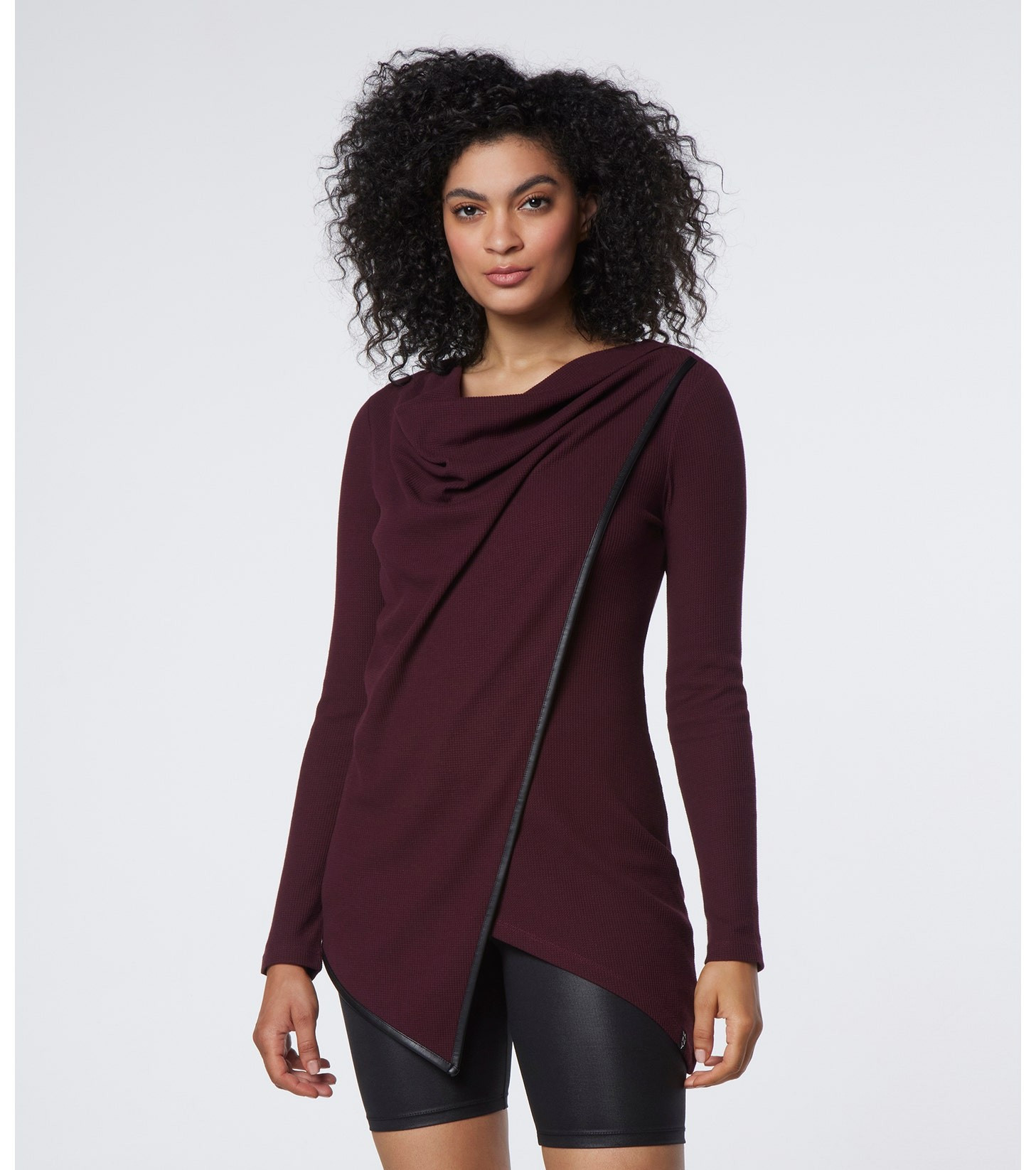 Long Sleeve Asymmetric Draped Tunic With Pu | Andrew Marc