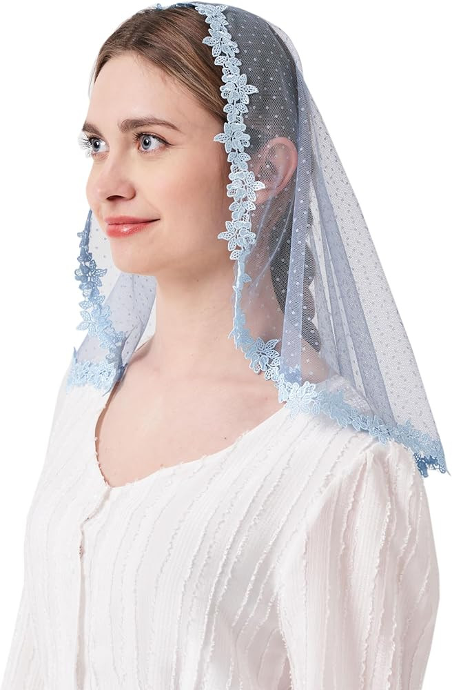 YuRongsxtLace Chapel Veil Latin Headcovering women for Church Lace Veil with Dots Short Mantilla ... | Amazon (US)