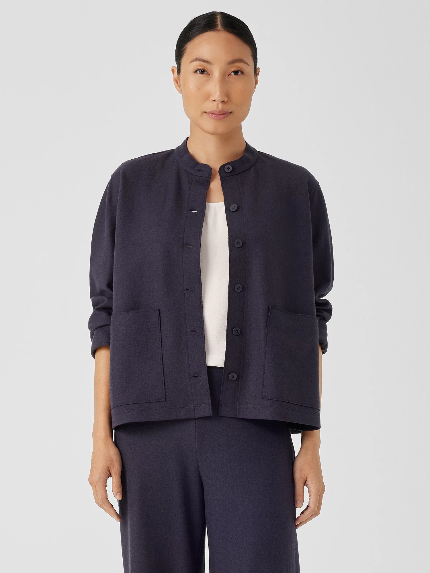 Boiled Wool Jersey Mandarin Collar Shirt Jacket | Eileen Fisher