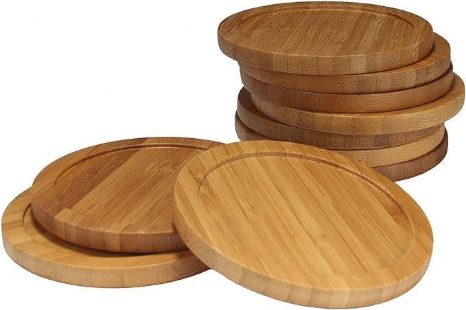 BambooMN Heavy Duty 100% Eco-Friendly Natural Bamboo Coasters - 3.75" - Round - 4 Piece Coaster S... | Amazon (US)