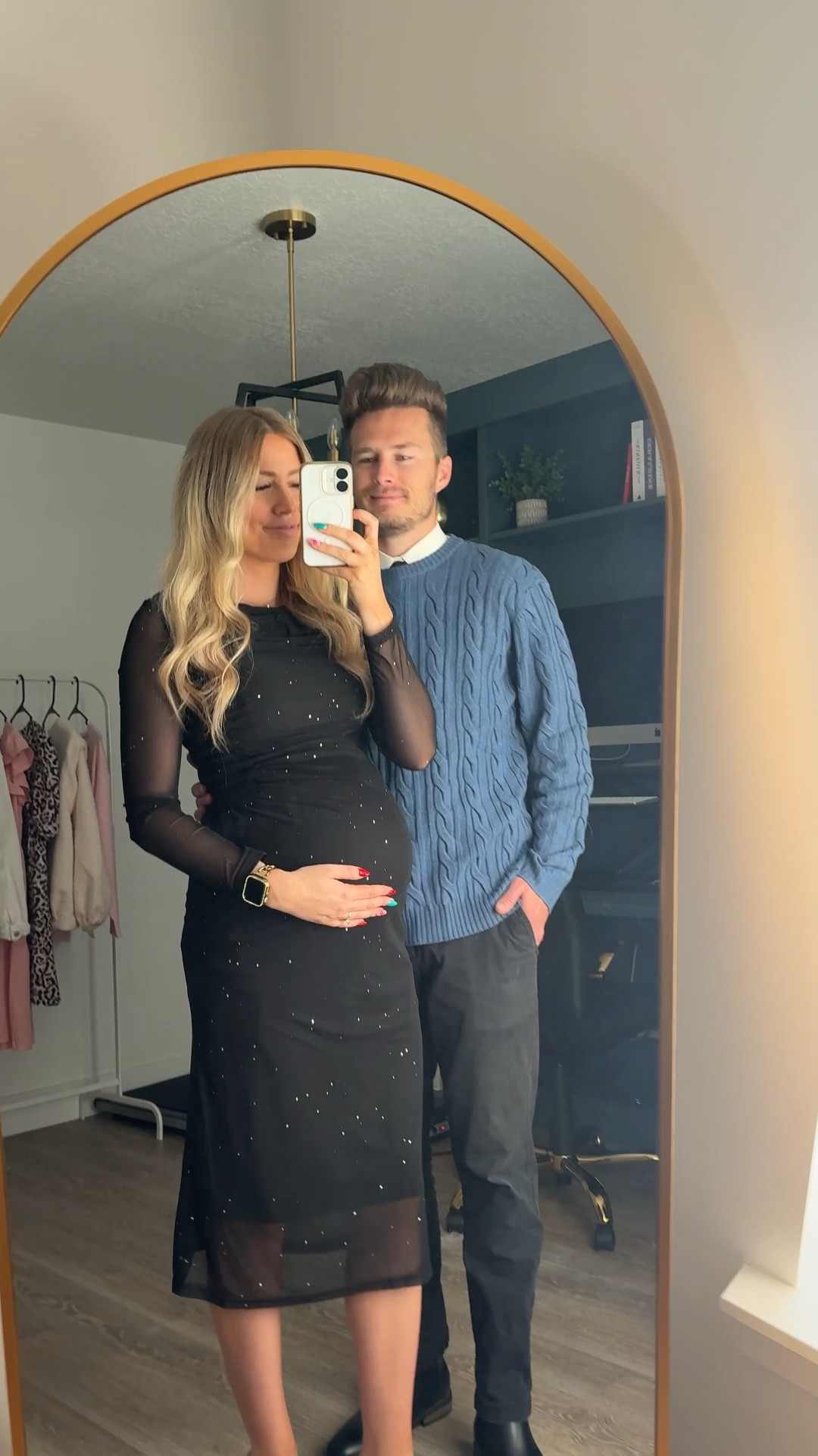 couples holiday outfits

black sparkle dress: wearing usual M, bump friendly but not maternity
 
gold heels: size up half 

mens blue sweater: wearing L
men’s black pants: true to size
men’s boots: true to size 

| men’s fashion | men’s outfit | New Year’s Eve outfit | bump friendly | pregnant | holiday party outfit | wedding guest outfit | church outfit 

#LTKHoliday #LTKBump #LTKMens