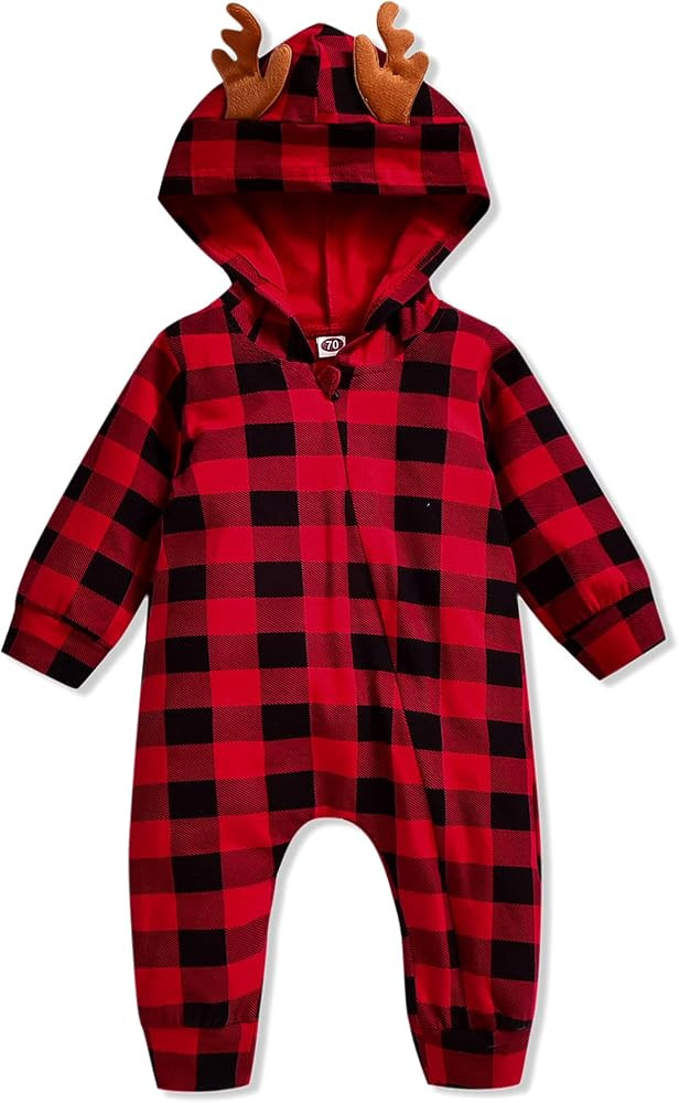 Aalizzwell Baby Christmas Outfit, Infant Toddler Boys Girls Long Sleeve Hooded Romper Zipper Xmas... | Amazon (US)