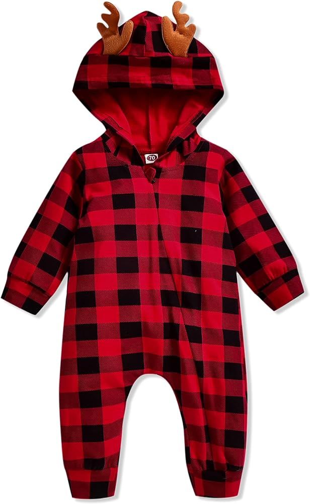Aalizzwell Baby Christmas Outfit, Infant Toddler Boys Girls Long Sleeve Hooded Romper Zipper Jump... | Amazon (US)