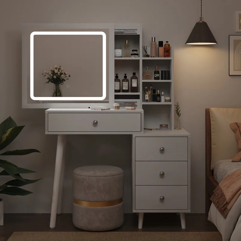 Julisa Makeup Vanity Desk with LED Mirror and Storage Drawers | Wayfair North America