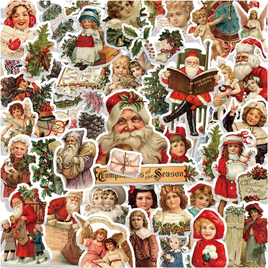 100 Pcs Christmas Stickers Non-Repeating Retro Santa Claus Stickers Angel Stickers,Waterproof Hol... | Amazon (US)
