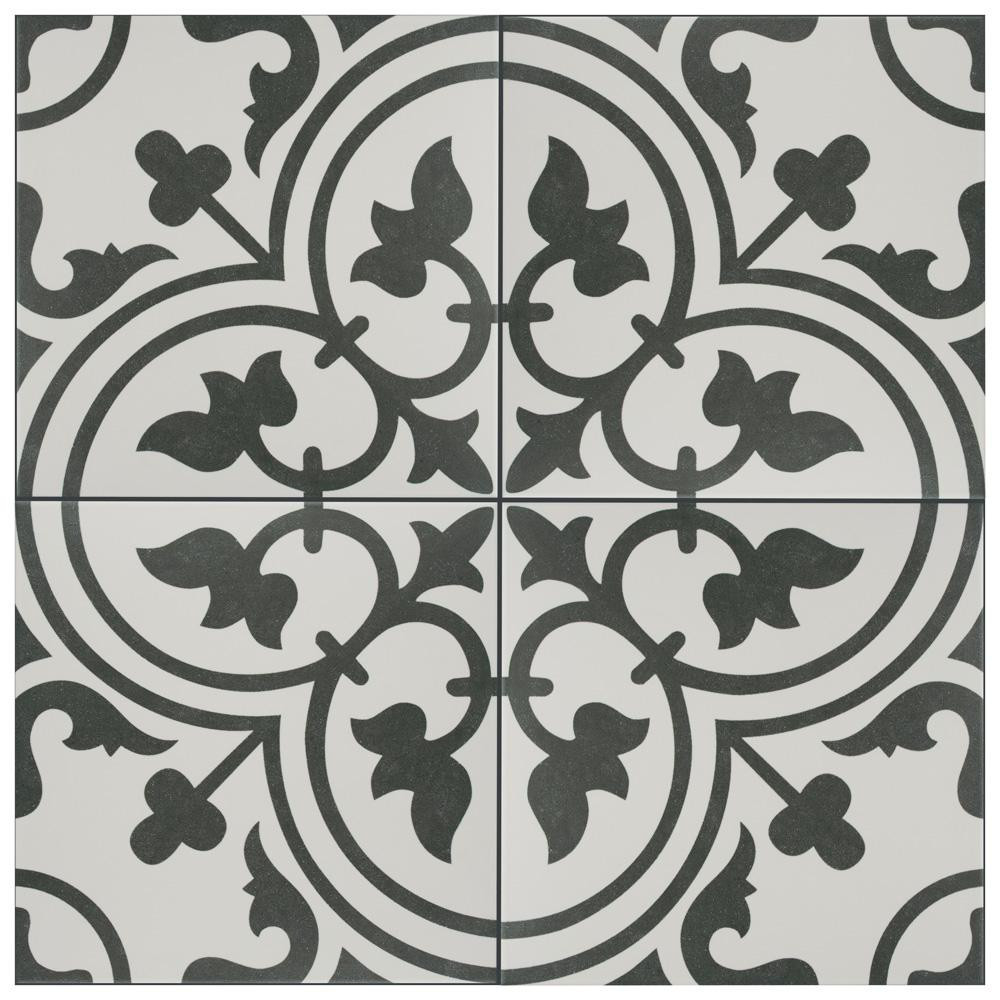 Merola Tile Arte White Encaustic 9-3/4 in. x 9-3/4 in. Porcelain Floor and Wall Tile (11.11 sq. f... | The Home Depot