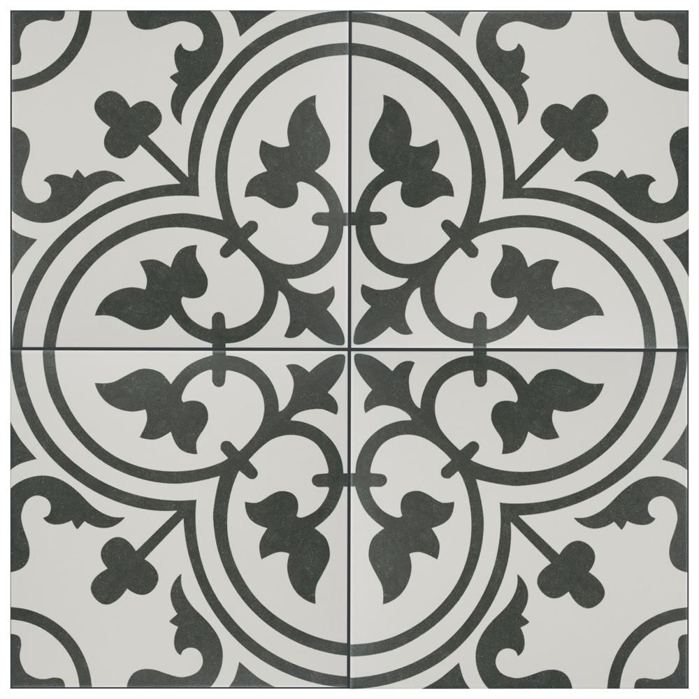 Merola Tile Arte White Encaustic 9-3/4 in. x 9-3/4 in. Porcelain Floor and Wall Tile (11.11 sq. f... | The Home Depot