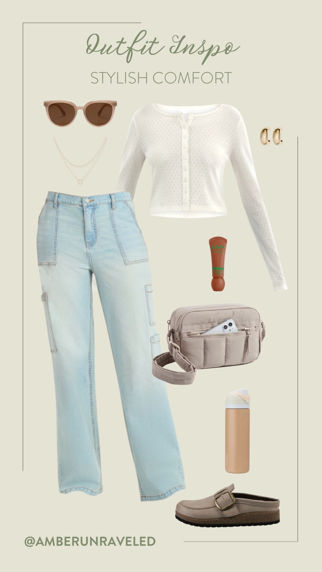 The definition of stylish comfort? This outfit idea is it! A light wash cargo pants paired with the simple white cropped cardigan and loafers are giving me all the cozy but chic vibes. And the little crossbody puffer bag and sunglasses are the perfect finishing touches.
#weekendoutfit #everydaywear #affordablelook #errandsday

#LTKU #LTKStyleTip #LTKSeasonal