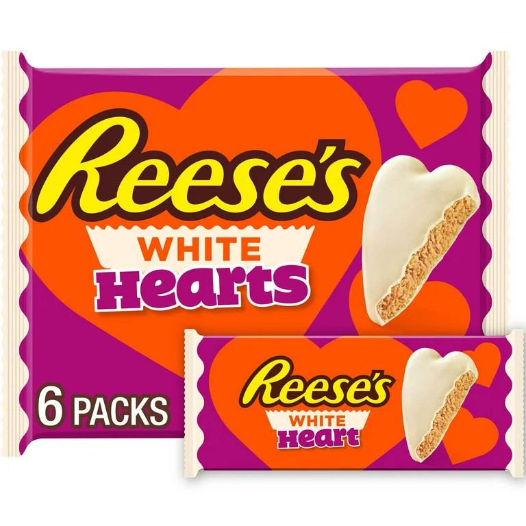 REESE'S White Creme Peanut Butter Hearts, Valentine's Day Candy Packs, 1.2 oz (6 Count) | Walmart (US)