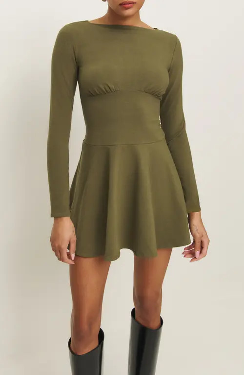 Reformation Melissa Long Sleeve Fit & Flare Dress in Dark Olive at Nordstrom, Size X-Large | Nordstrom