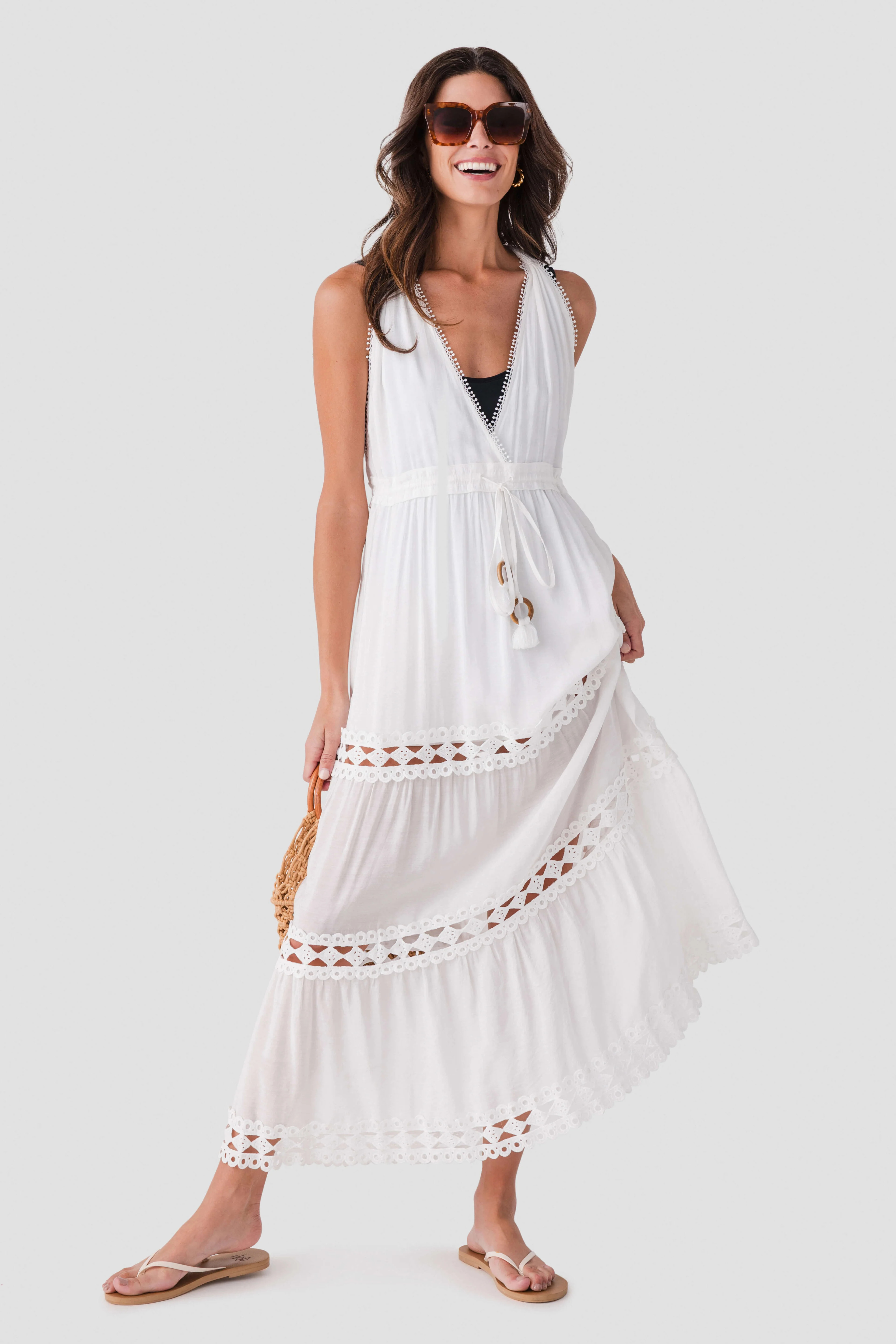 Elan Halter Tiered Maxi Dress | Social Threads