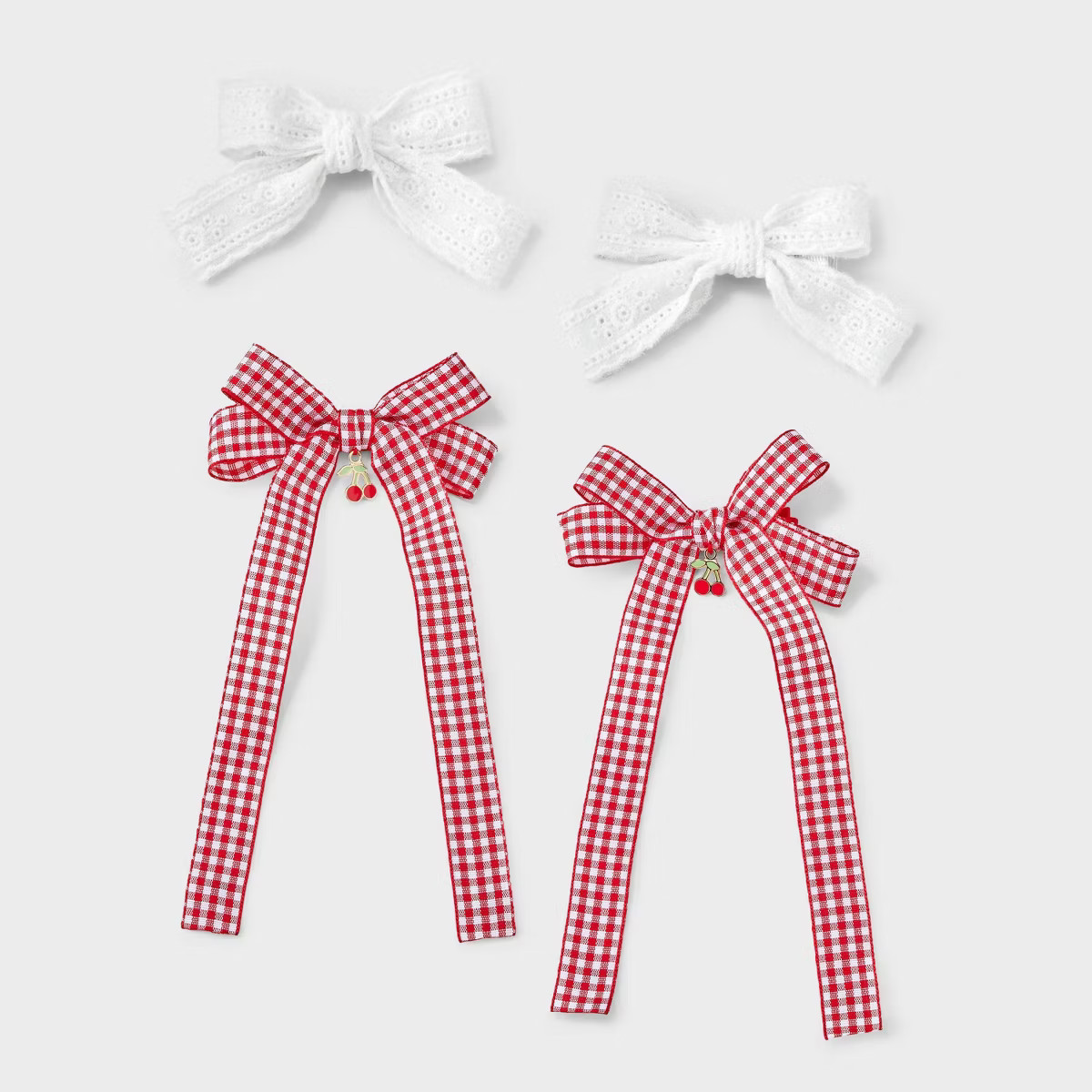 Girls' 4pk Lace and Gingham Cherry Bow Hair Clip Set - art class™ | Target