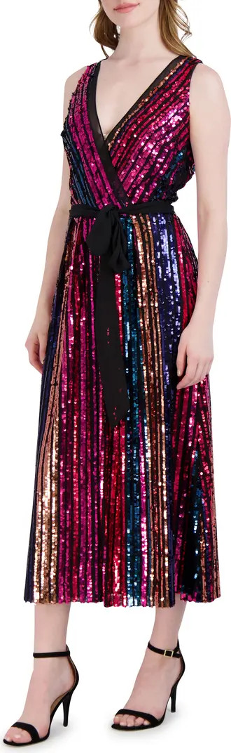 Rainbow Sequin Stripe Fit & Flare Cocktail Dress | Nordstrom