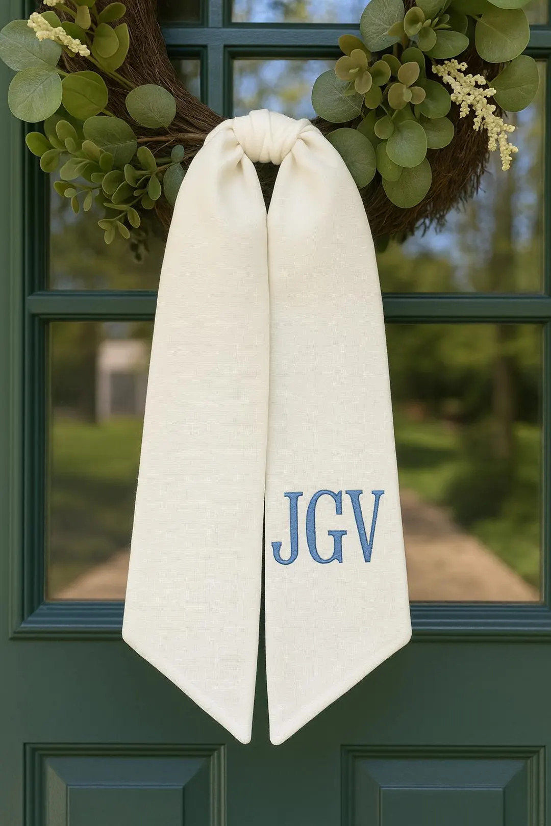 Monogram Wreath Sash, Wreath Sash for Front Door, Embroidered Front Door Bow, Initial Door Sash, ... | Etsy (US)