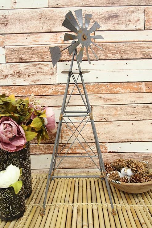Ebros 25.25" Tall Large Rustic Country Farm Agricultural Windmill Outpost Galvanized Metal Handcr... | Amazon (US)