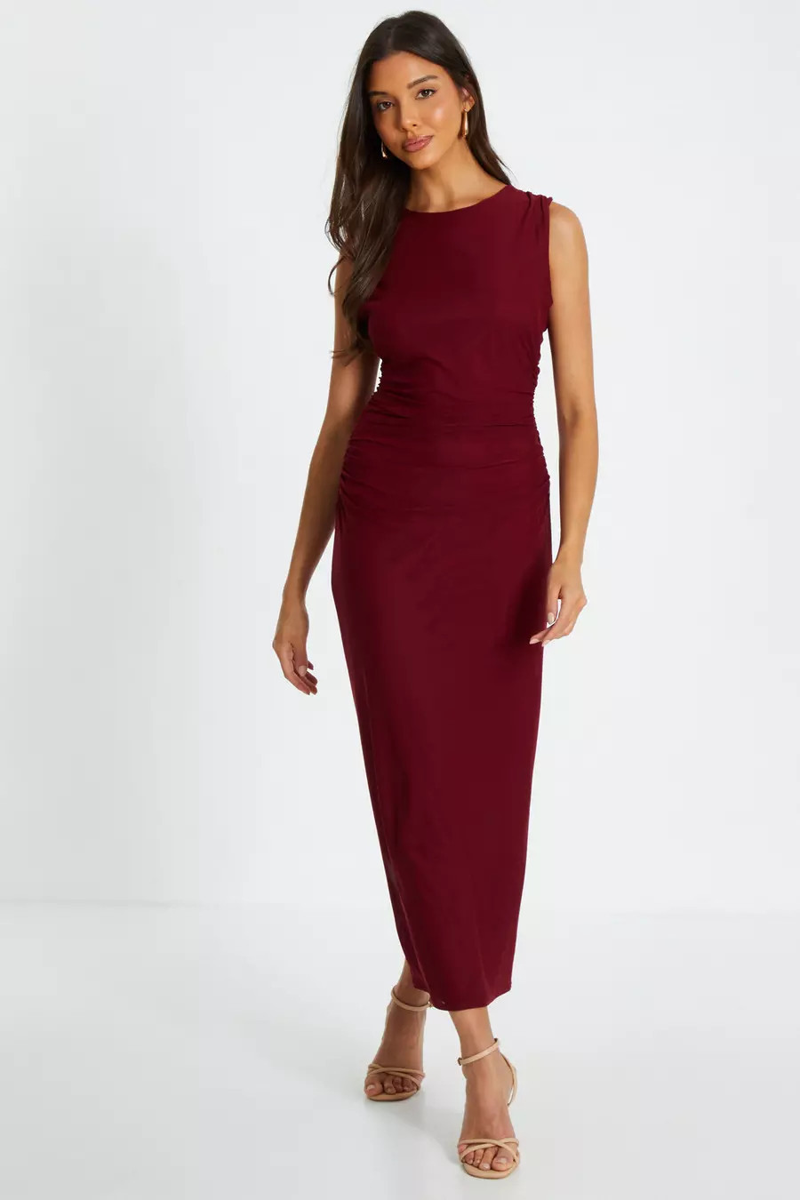 Dark Red Mesh Bodycon Midaxi Dress | Quiz Clothing