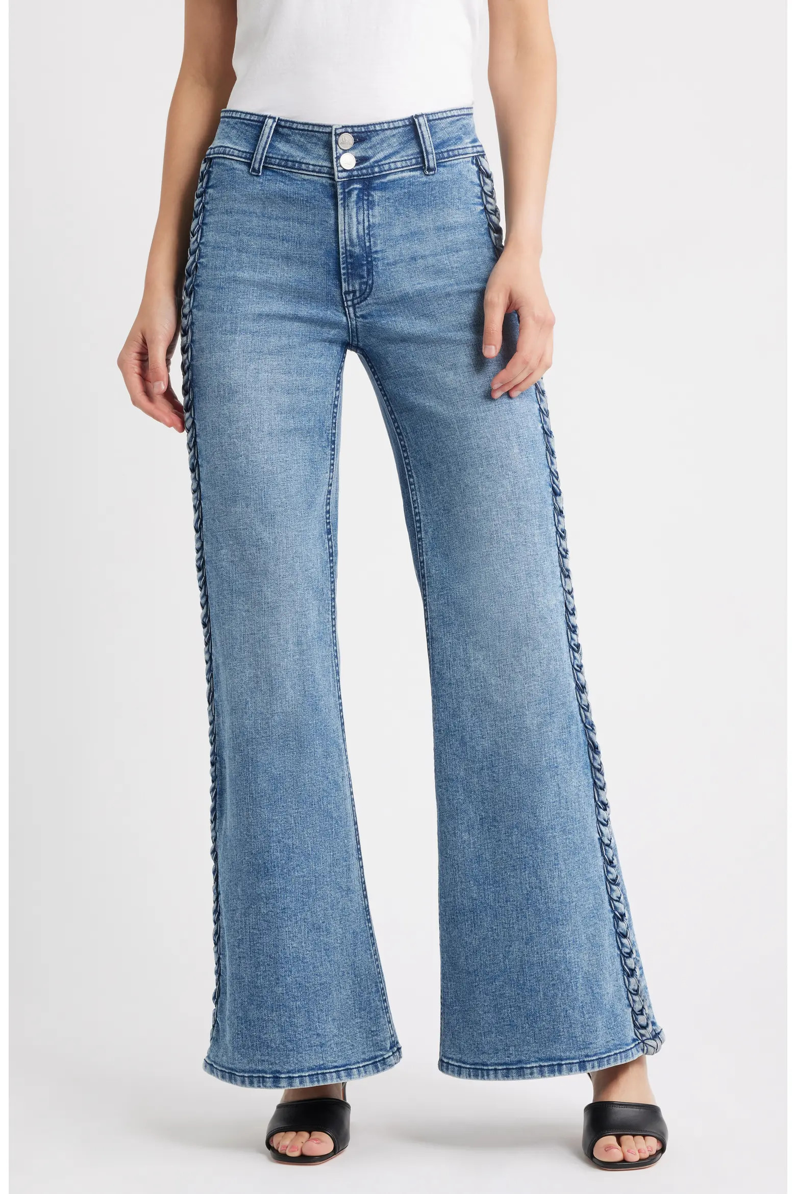 Side Braid Wide Leg Jeans (Women) | Nordstrom | Nordstrom