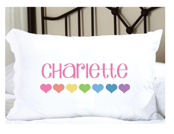 Personalized Pillowcase for Kids with PASTEL Rainbow Hearts | Etsy (US)