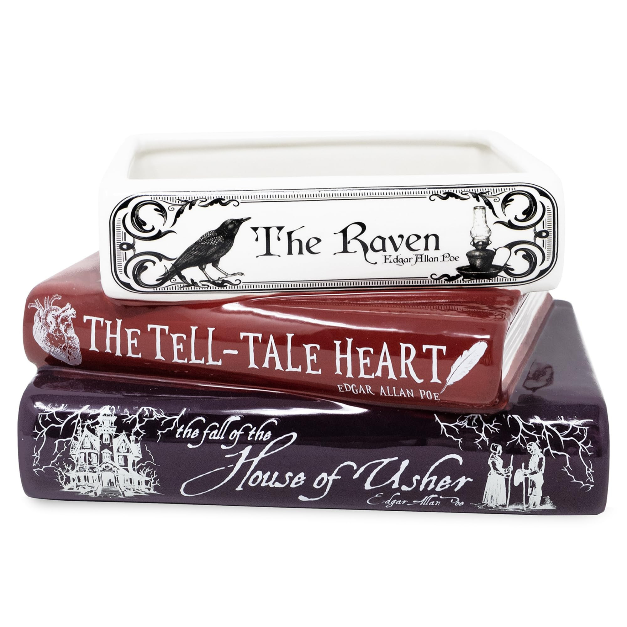Steel Mill & Co Original Small Book-Shaped Decorative Planter, Ceramic Planter for Home Decor, Gothic Bookshelf Decor, Unique Planter for Book Lover (Edgar Allan Poe) | Amazon (US)