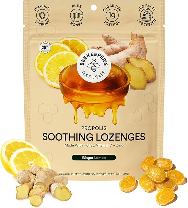 Beekeeper's Naturals Soothing Honey Ginger Lemon Cough Drops - Immune Support with Vitamin D, Zin... | Amazon (US)