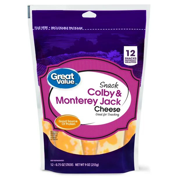 Great Value Gluten Free Jack Whole Colby Monterey Jack Cheese Snack Blocks, 9 Oz, 12 Ct - Walmart... | Walmart (US)