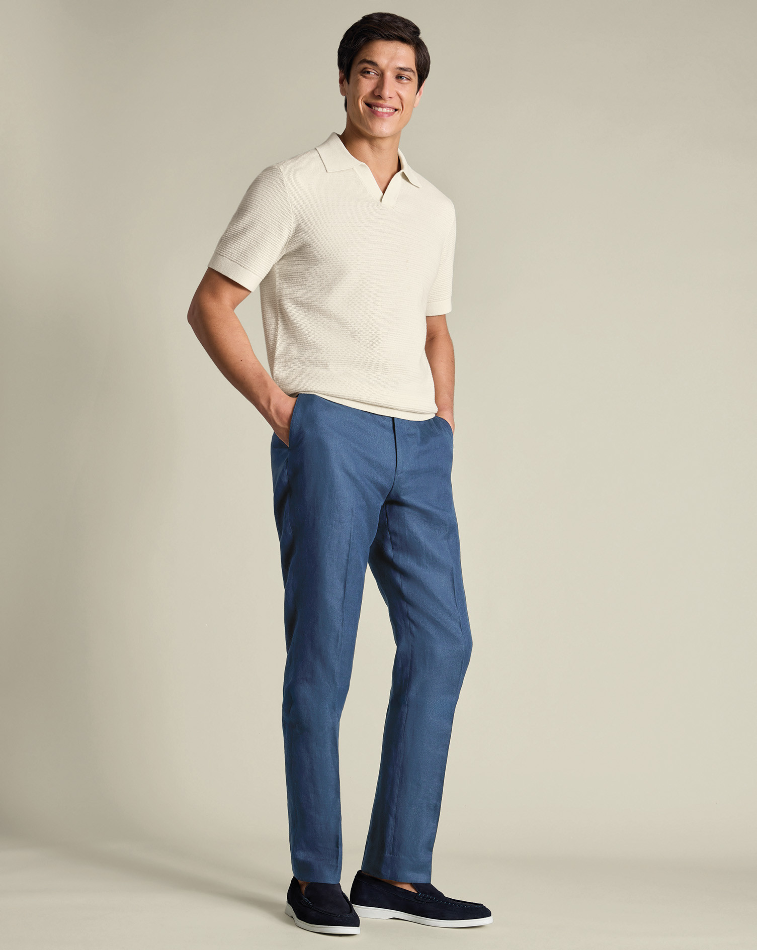 Pure Linen Pants - Denim Blue | Charles Tyrwhitt