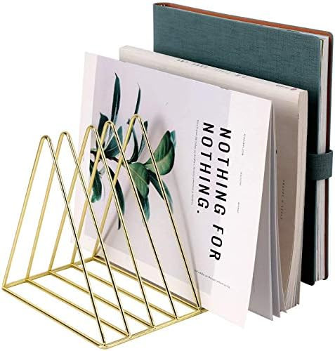 PENGKE File Organizer Triangle Iron Desktop Storage Book Rack Bookshelf Copper Magazine Newspaper... | Amazon (US)