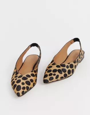 ASOS DESIGN Leanne leather high vamp slingback ballet flats in leopard | ASOS US