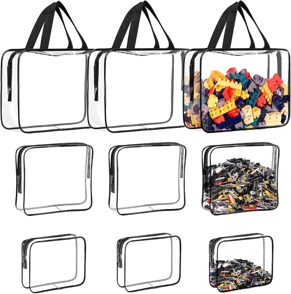 9 Packs Toy Storage Bags with Zipper,Lego Storage,Reusable Clear PVC Organizing Bags with Portabl... | Amazon (US)
