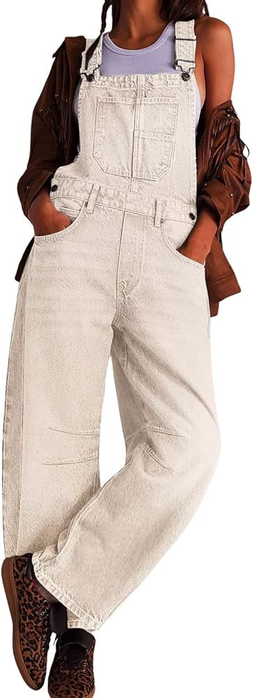 utcoco Womens Denim Overalls Loose Fit Barrel Leg Adjustable Strap Hip Hop Jean Jumpsuits | Amazon (US)