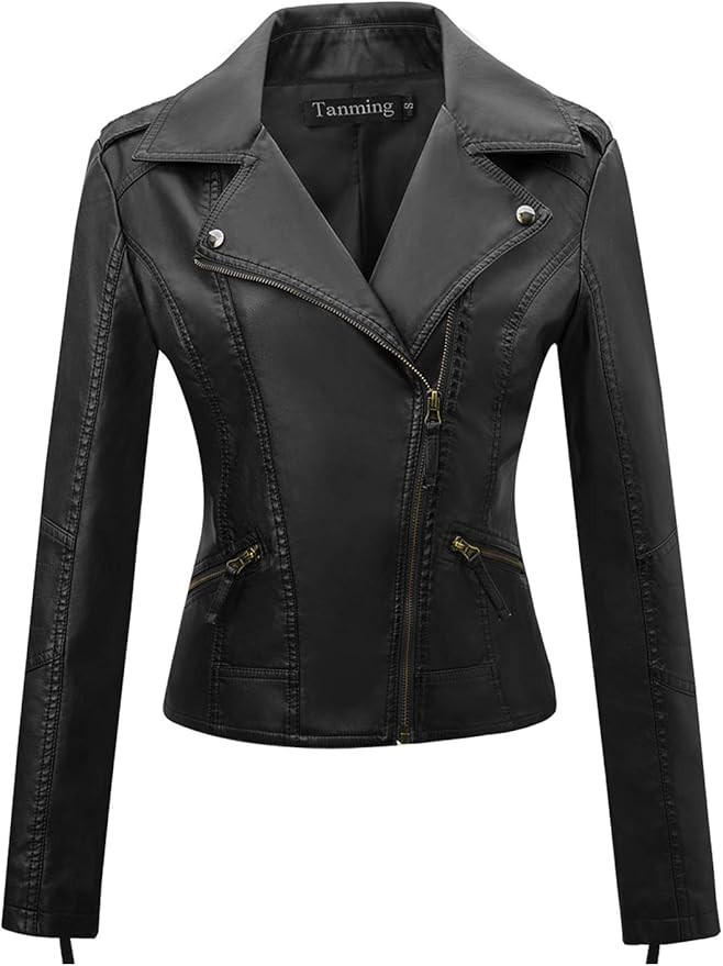 Tanming Women's Faux Leather Moto Biker Short Coat Jacket | Amazon (US)