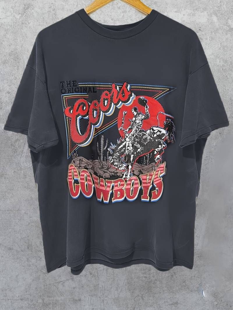 Y2k Cowboy Print T shirt Casual Short Sleeve Crew Neck Top - Temu | Temu Affiliate Program